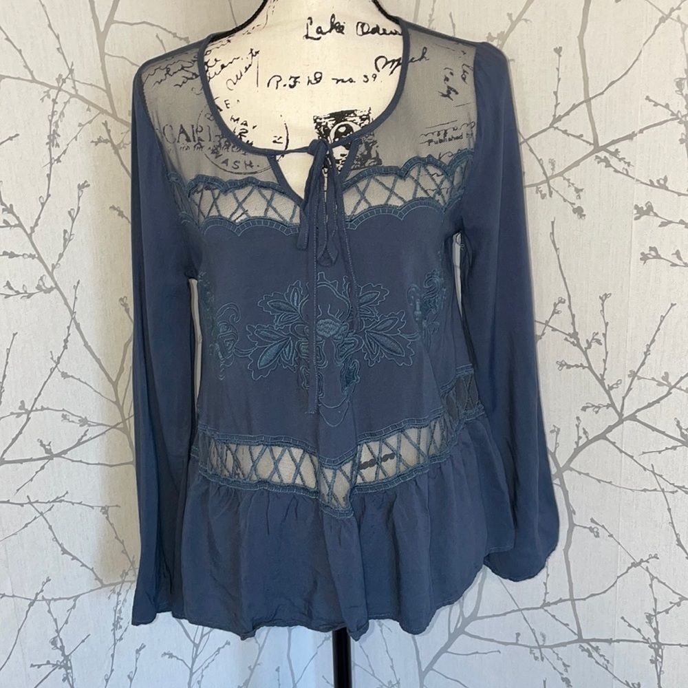 Blu Pepper Sheer Blue Lace Top
